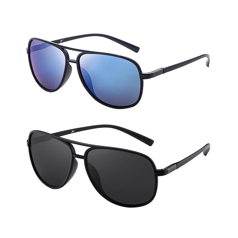 JM Retro Polarized Aviator Sunglasses for Men Women Tangle Free Oversized Plastic Sunglasses UV400 Protection 2 Pack (Blue & Grey) - Image 4